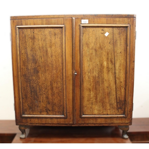 1343 - 19th Century mahogany two door side cabinet, with shelved interior, on later cabriole supports