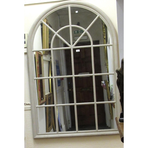 1440 - Large grey painted arched window form mirror, 150 x 100cm