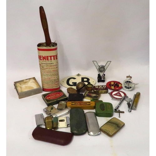 105 - Small quantity of motoring related items, together with a quantity of trade tins, spectacles in case... 