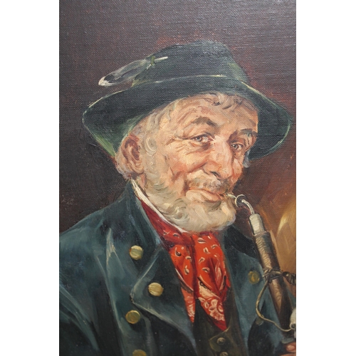 Inge Gruber, signed oil on canvas laid on panel, portrait of a Bavarian gentleman, 29 x 23cm