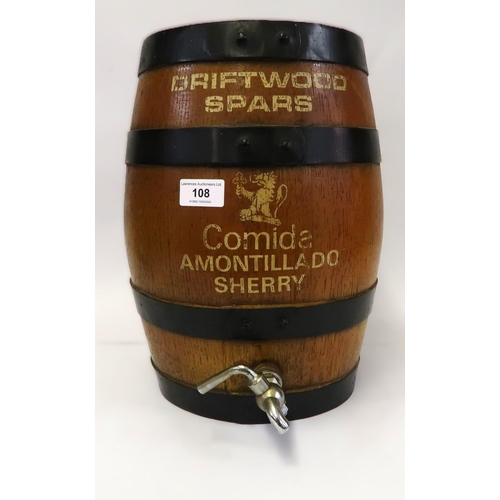 108 - Comida oak and metal banded sherry barrel, 34cm high