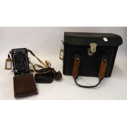 114 - Rolleiflex T twin lens camera with leather case, together with a quantity of accessories