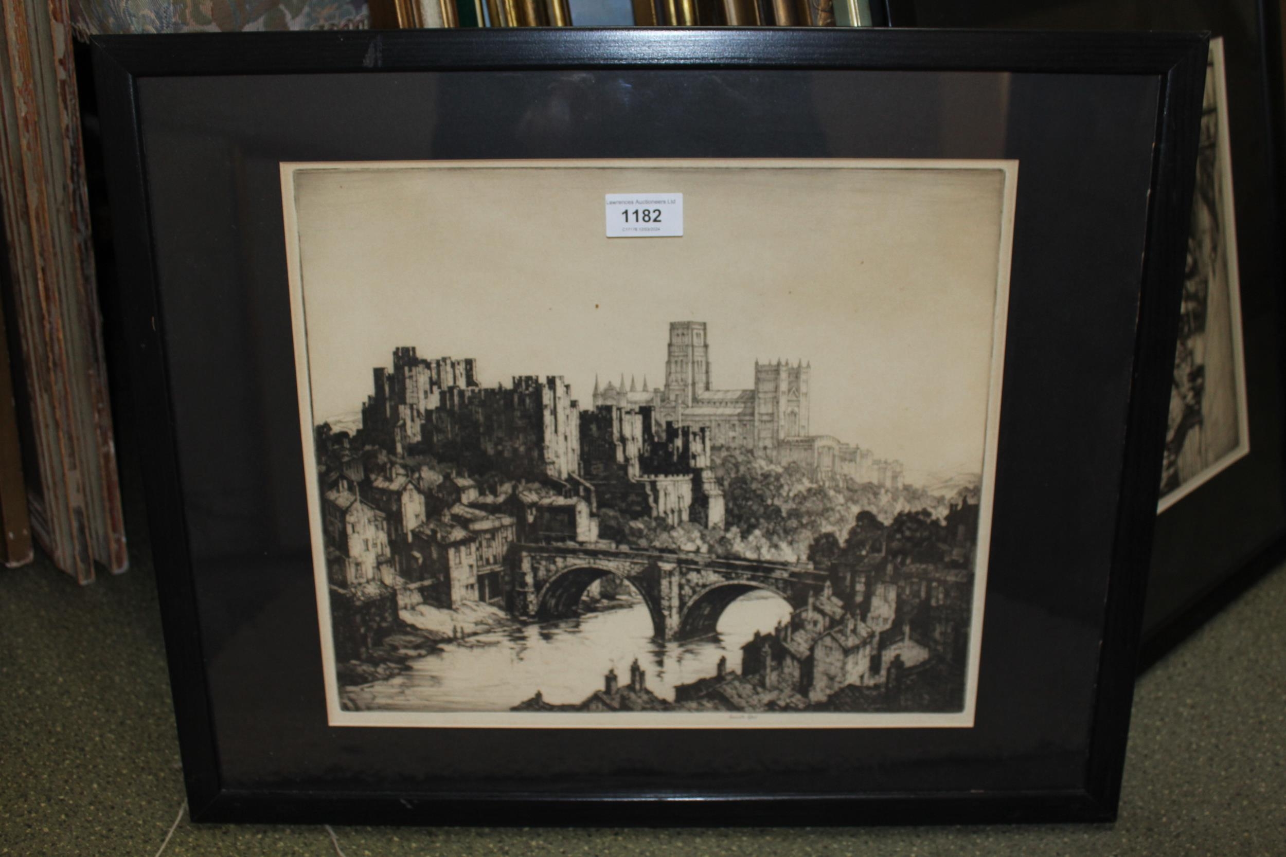 Kenneth Steel signed etching, Durham cathedral and castle, 30 x 35cm ...