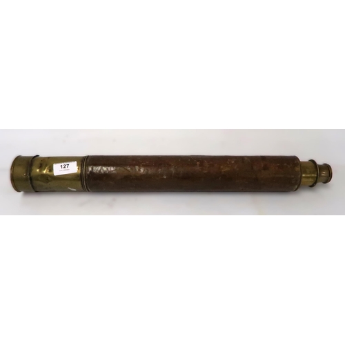 127 - Late 18th / early 19th Century brass and leather covered telescope made for Clark & Co., Southampton... 