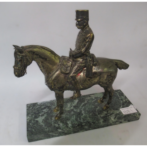 1381 - 19th Century gilt bronze figure of General Blucher, on a white marble and black slate plinth, 37cm h... 