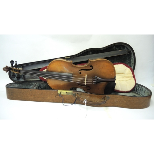 Violin attributed to Neapolitan school with W.E. Hill fittings, housed in a good quality Hill oak case (14" back)
