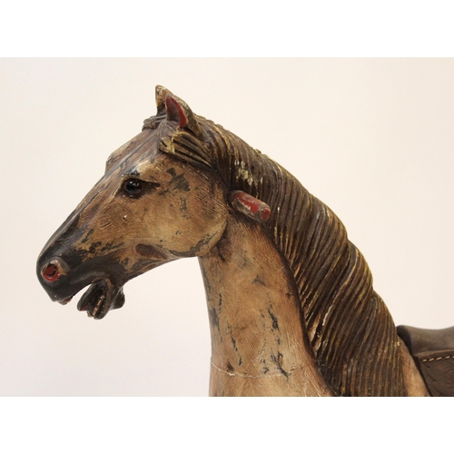 1719 - Small reproduction painted rocking / pull along horse, 84cm long