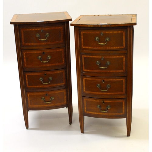 1726 - Pair of Edwardian mahogany and satinwood crossbanded four drawer bedside chests, 69cm x 35cm each