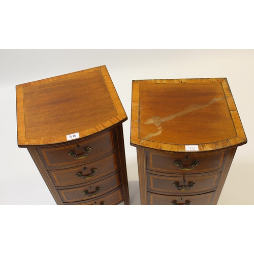 1726 - Pair of Edwardian mahogany and satinwood crossbanded four drawer bedside chests, 69cm x 35cm each