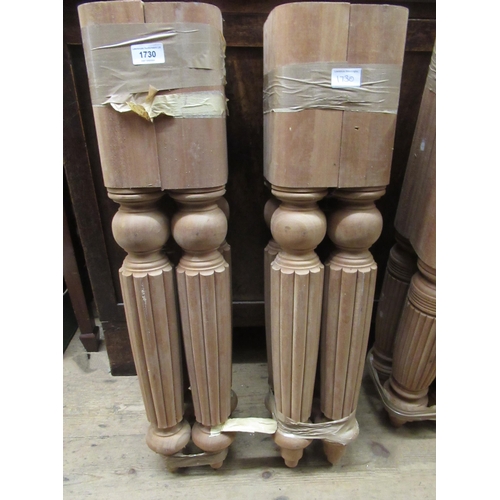 1730 - Two sets of four turned and reeded mahogany table legs