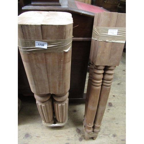 1732 - Set of four mahogany turned and reeded table legs, with a smaller set of four ring turned tapering t... 