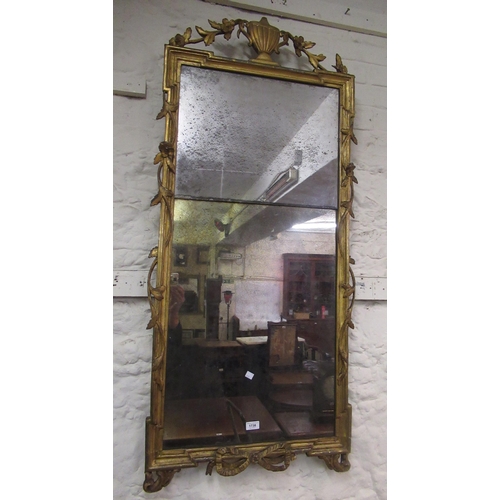 1738 - 18th Century Irish rectangular gilt framed wall mirror, the urn and floral surmount above a moulded ... 