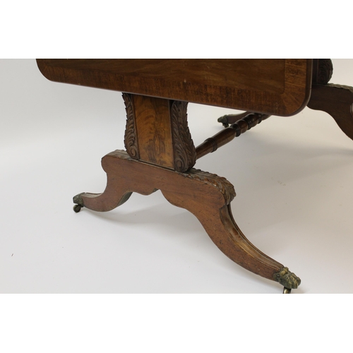 1741 - Regency mahogany sofa table, the crossbanded top above two frieze drawers opposed by dummy drawers, ... 