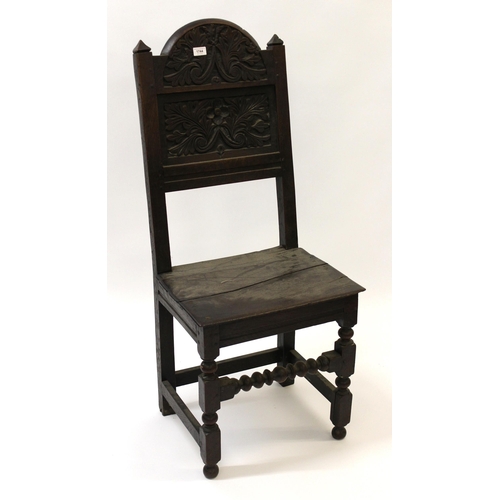 1744 - 17th Century carved oak side chair (splits to seat)