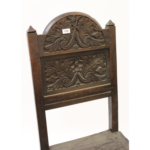 1744 - 17th Century carved oak side chair (splits to seat)