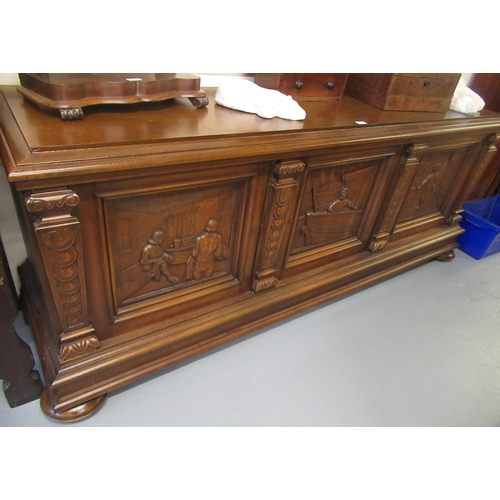 1755 - Continental style oak draw-leaf table on baluster turned legs joined by centralised stretchers, toge... 