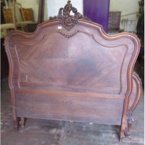 1758 - French carved walnut bed with headboard, footboard and side panels, headboard height 160cm, 156cm wi... 