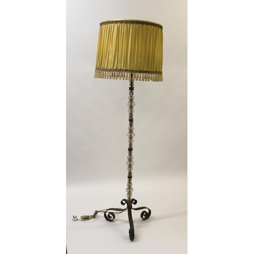 1763 - 20th Century Venetian glass and metal standard lamp with yellow silk shade (at fault), 183cm high