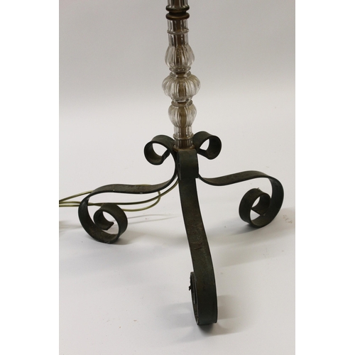 1763 - 20th Century Venetian glass and metal standard lamp with yellow silk shade (at fault), 183cm high