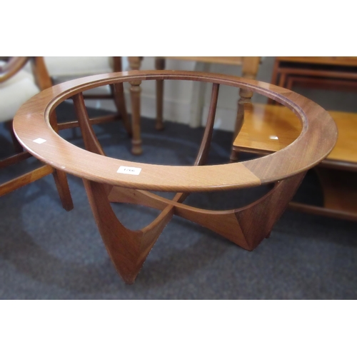 1766 - 20th Century G Plan teak circular coffee table lacking glass insert top, 84cm diameter