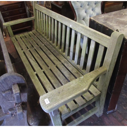 1768 - Hardwood teak slatted garden bench by Barlow Tyrei, 198cm wide x 62cm deep