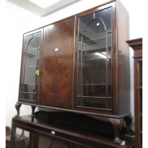 1776 - 20th Century walnut three door display cabinet / bookcase, raised on cabriole supports, 114cm high x... 