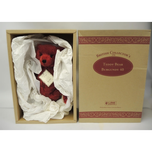 236 - Steiff 1998 teddy bear in burgundy, another teddy bear with book, a celebration of Steiff special ed... 