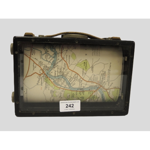 Unusual mid 20th Century metal cased and glass scrolling map case, containing a map of the Thames