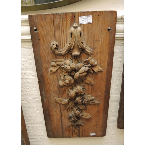 289 - Group of four antique decorative carvings on wooden plaques (possibly for casting moulds)