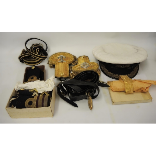 291 - Pair of Royal Navy Commander epaulettes, with accompanying cap, belt and other associated Royal Navy... 