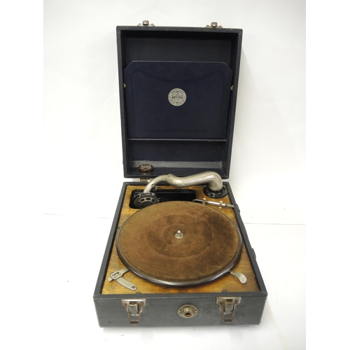 301 - Antoria black rexine covered table top wind-up gramophone