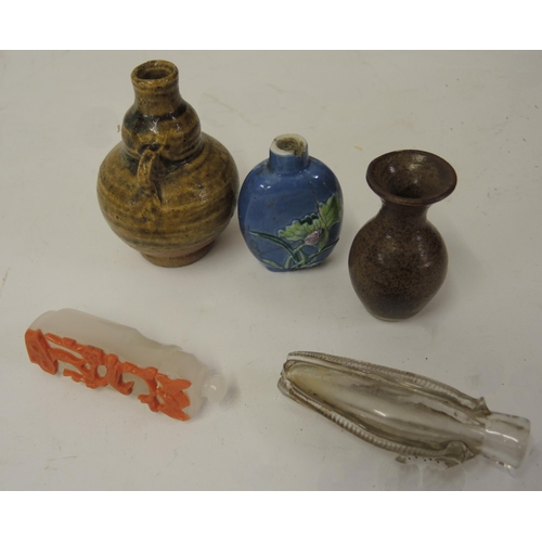 303 - Group of five various vases and snuff bottles