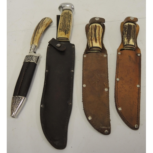 321 - Four various antler handled hunting knives with blades by Solingen