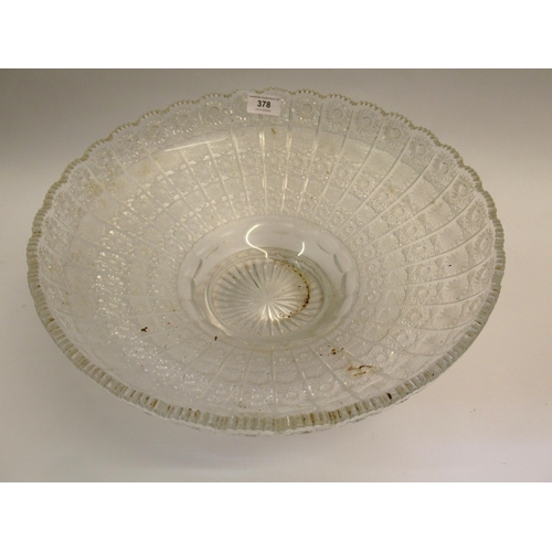 378 - Heavy cut glass fruit bowl, 40cm diameter