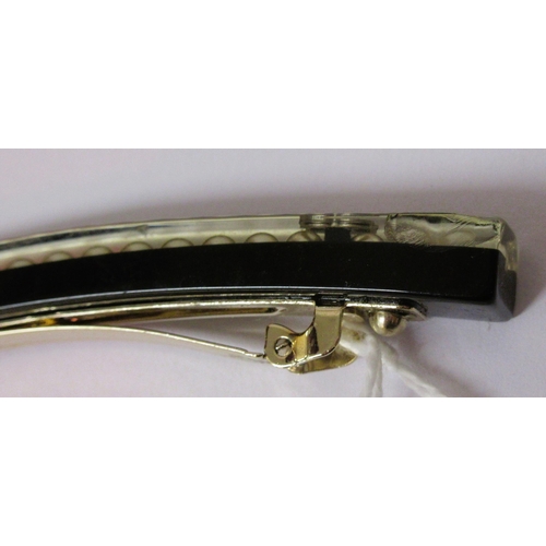 38 - Chanel, black resin and faux pearl inset hair slide, 11.5cm long, (chip to resin at one end)