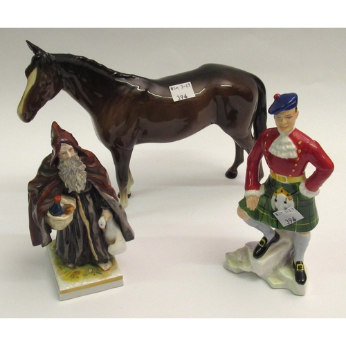 396 - Naples Capo di Monte porcelain figure of a monk, together with a Beswick figure of a horse (chip to ... 