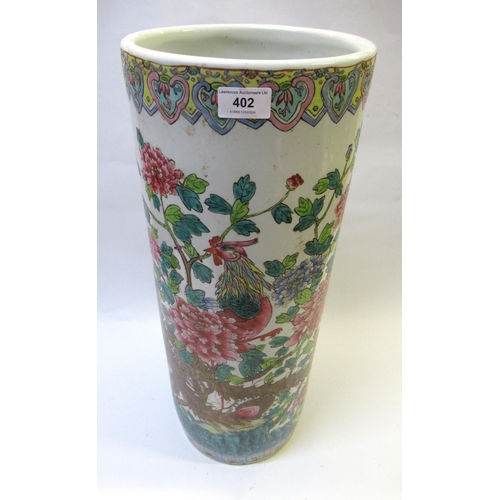 402 - Chinese cylindrical porcelain stickstand painted with birds in foliage