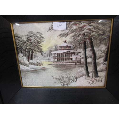 46A - Pair of early 20th Century Japanese silkwork pictures, landscapes, 20 x 28cm, oak framed