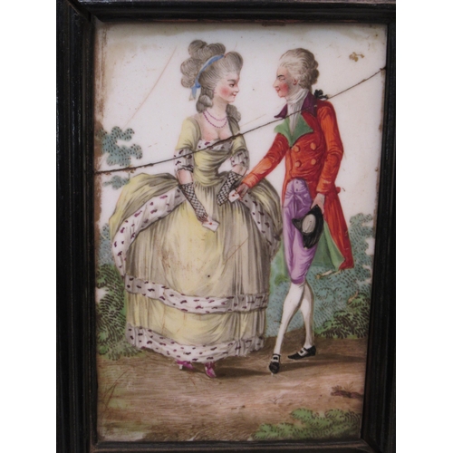 490 - Pair of late 18th Century French porcelain plaques painted with courting couples (at fault), 12 x 8c... 