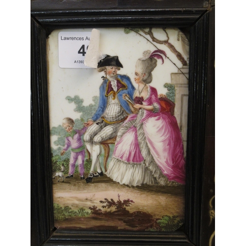 490 - Pair of late 18th Century French porcelain plaques painted with courting couples (at fault), 12 x 8c... 