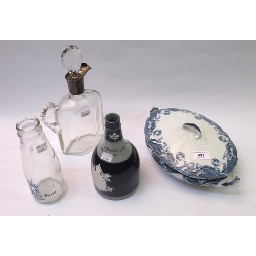 491 - Early 20th Century cut glass and  silver mounted jug decanter, a stoneware Andrew Asher and Co disti... 