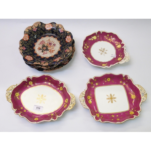 510 - Three 19th Century stoneware floral decorated plates and three further serving dishes