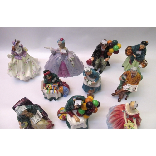 526 - Group of eleven Royal Doulton figures including two ' Balloon Seller ' and one other Franklin Mint f... 