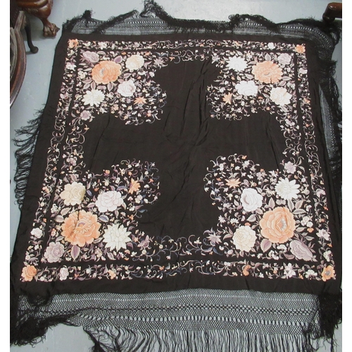 59 - Early 20th Century large Chinese silk embroidered shawl