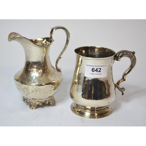 Victorian silver baluster form mug, 10cm high, 7.5oz t, together with a Victorian silver cream jug, 4.5oz t