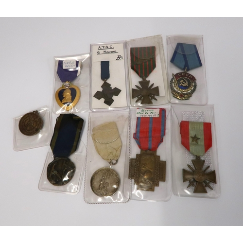 66 - Two World War I French Croix de Guerre medals, World War I Belgian medal and six other various medal... 