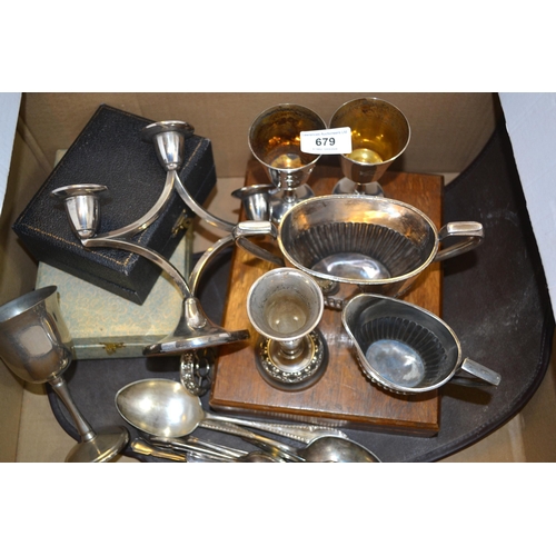 Box containing a quantity of various silver plated items including flatware