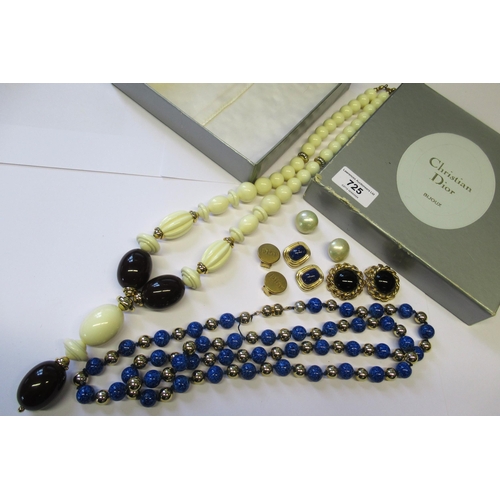 725 - Four pairs of Christian Dior clip-on earrings, together with a Dior necklace and a blue Celine neckl... 