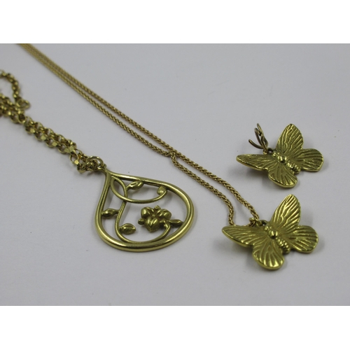 739 - 18ct Gold pendant on an 18ct gold chain, 11.8g, together with another 18ct gold chain and two yellow... 