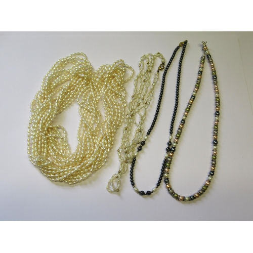 745 - Freshwater pearl multi strand necklace, another freshwater pearl necklace and three other simulated ... 